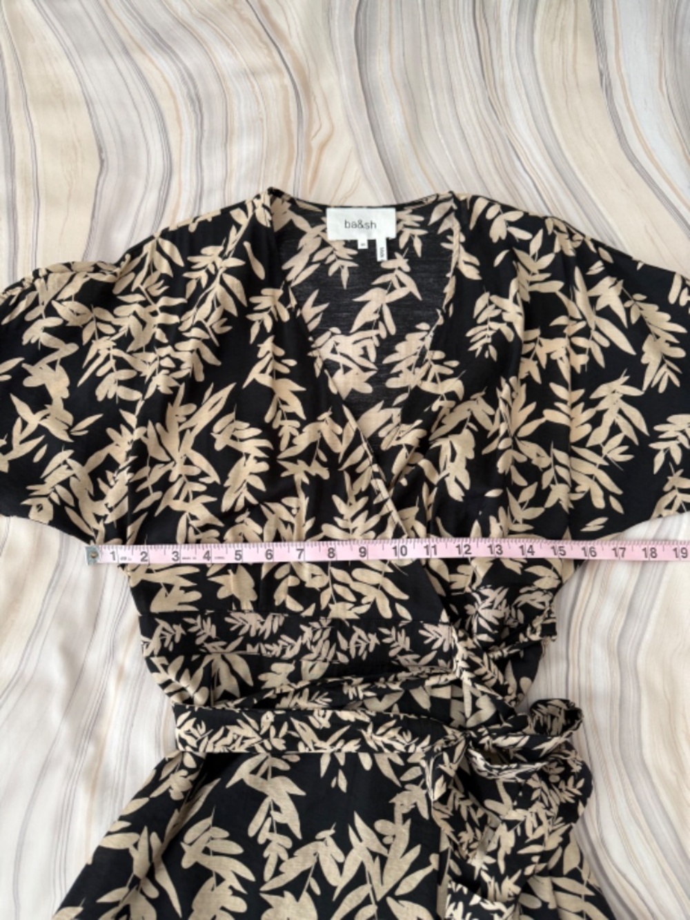 NEW! ba&sh Tabby Wrap Dress Black & Beige Print Midi Length + ba&sh Tote - XS - Picture 15 of 17